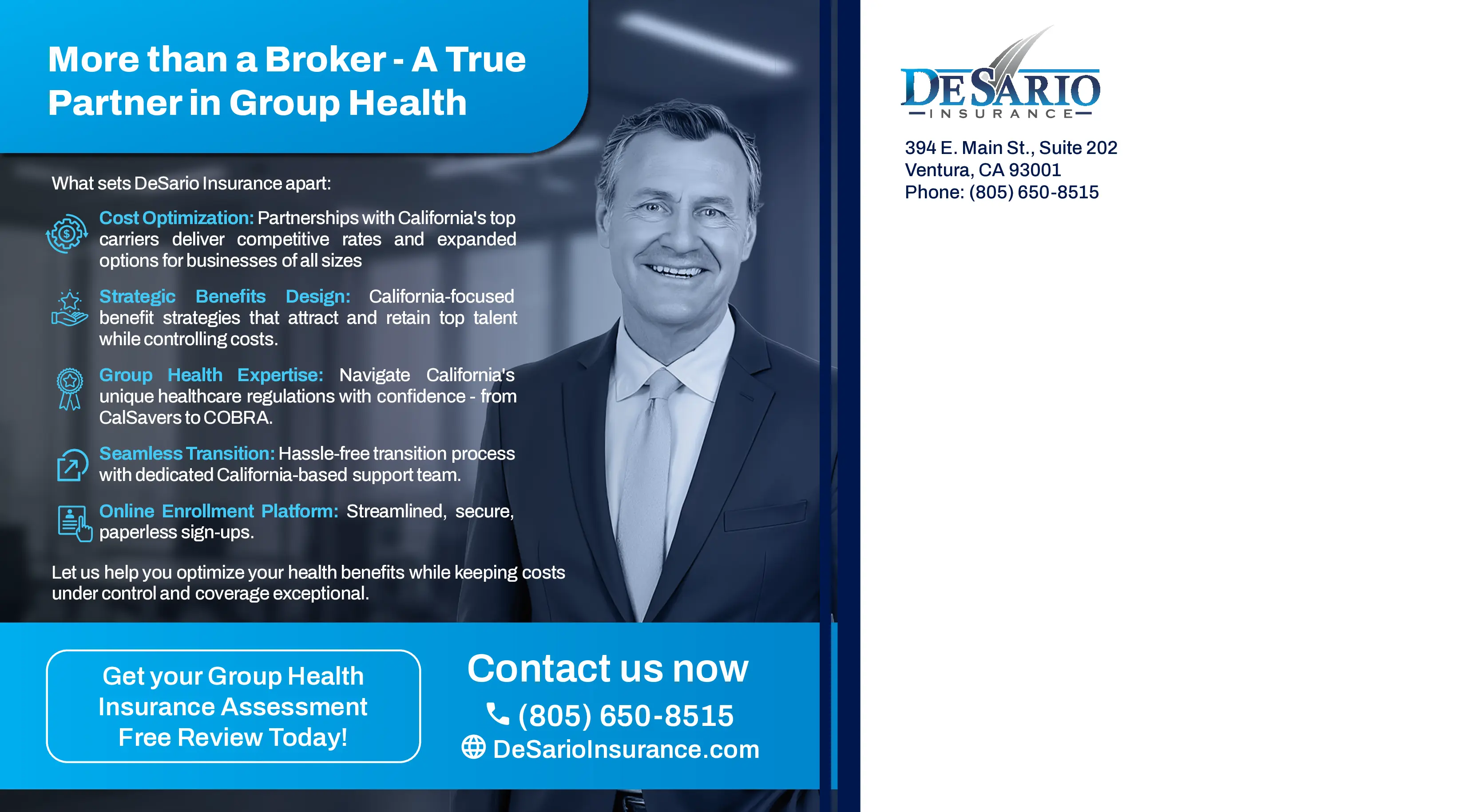 DeSario Insurance Group Health direct mail postcard, back side