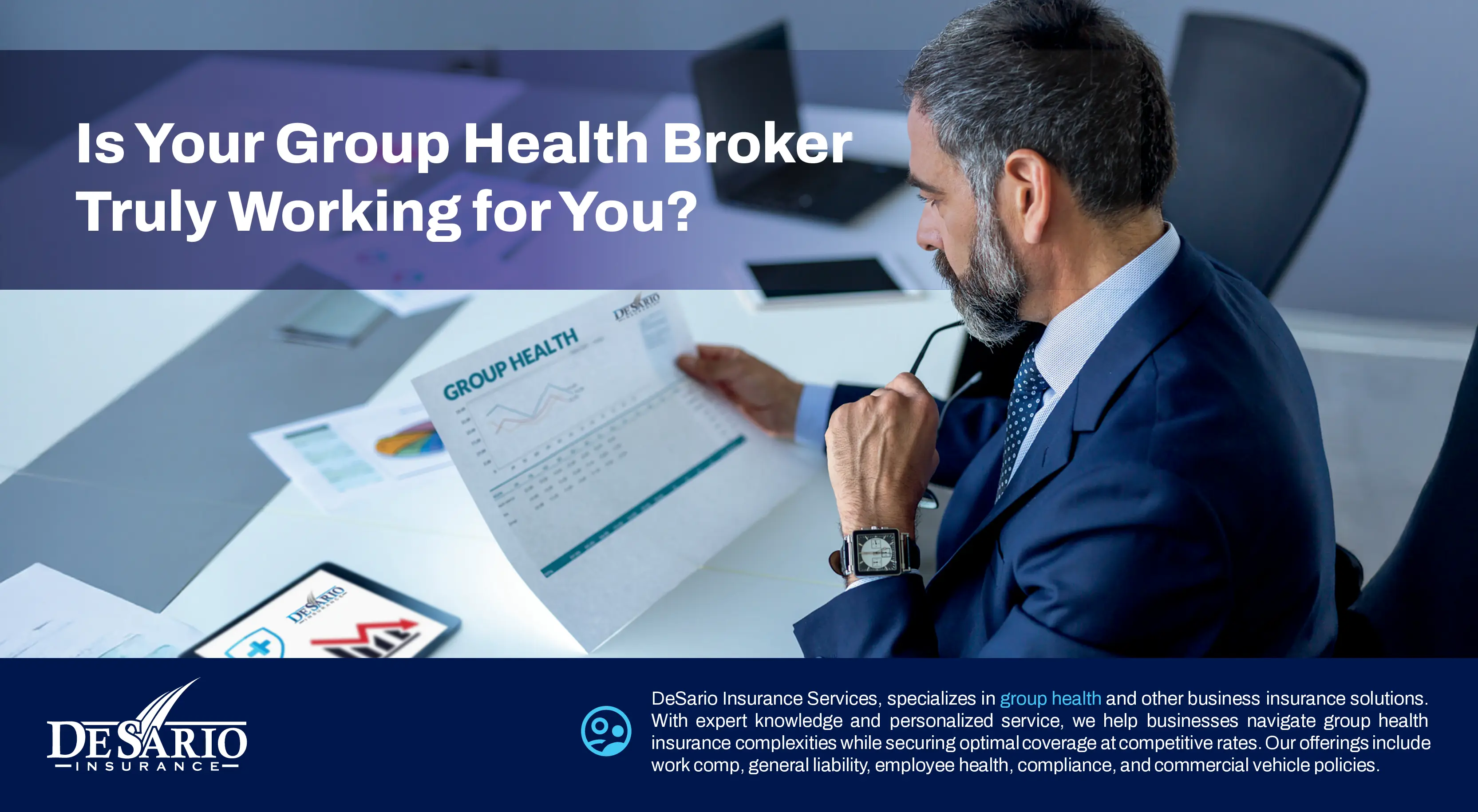 DeSario Insurance Group Health direct mail postcard, front side